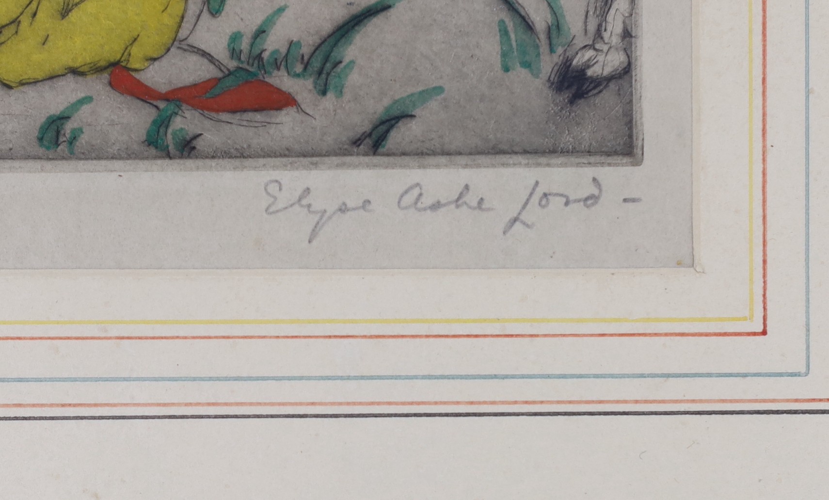 Elyse Ashe Lord, (1900-1971), drypoint etching, Indian woman with white deer, signed in pencil, 17/75, 32 x 22.5cm